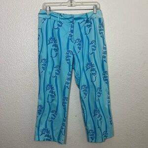 Vintage 90’s Y2K Lily Pulitzer Blue Sea Horse Print Cropped Pants Size 6